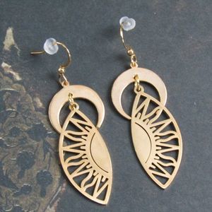 Witchy Woman Moon and Sun Stainless Steel Gold Golden Earrings Dangles